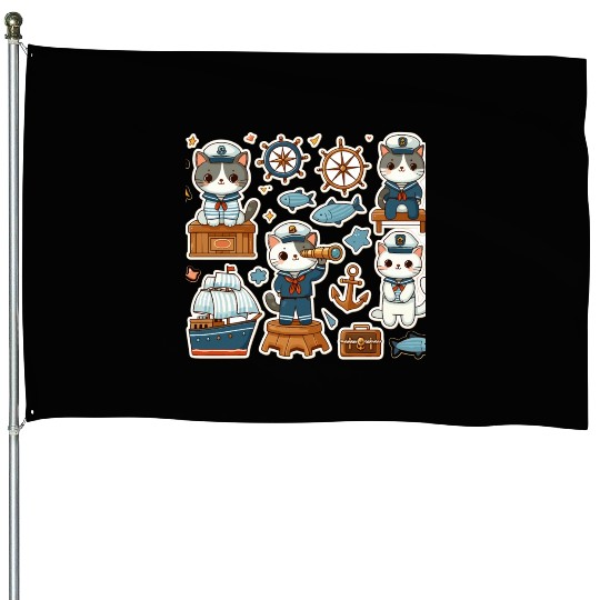 Sailor Whiskers: Little Sailor Kitties Sticker House Flags