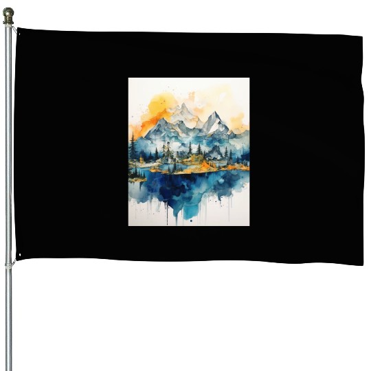 Abstract Watercolor Mountain House Flags