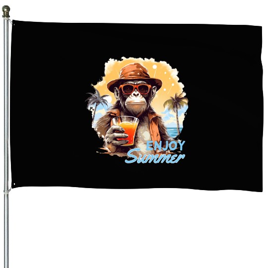 Cool Monkey With Drink Funny Animals Chimpanzee House Flags