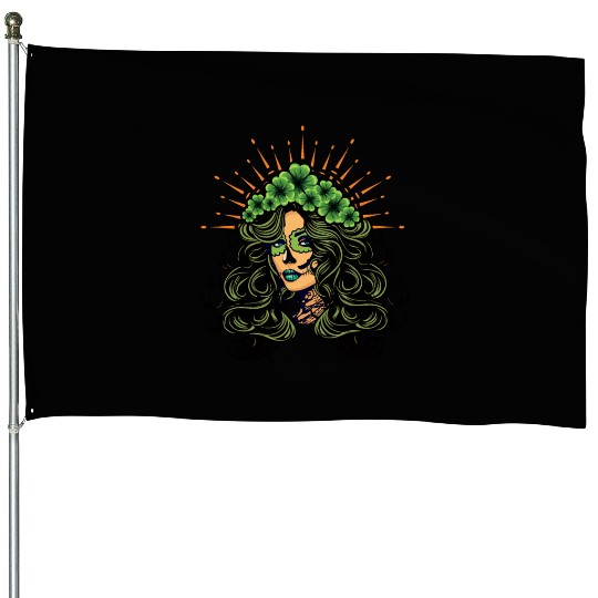 La Calavera Los Muertos Shamrock Saint Patrick's House Flags