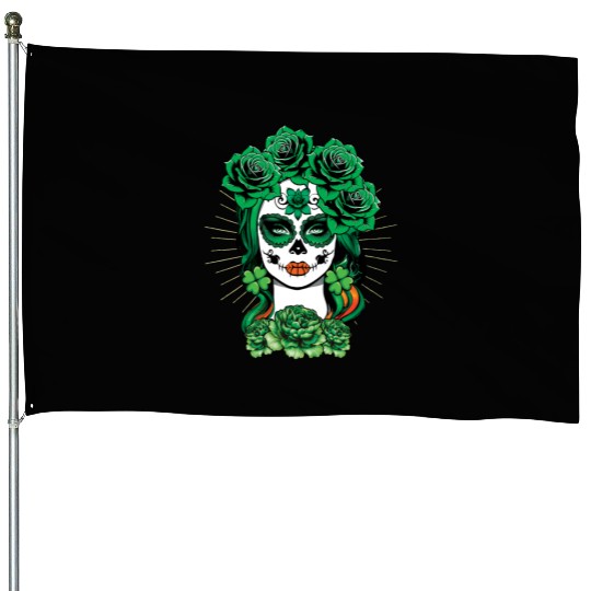 St Patrick's Day Dia De Los Muertos La Calavera House Flags
