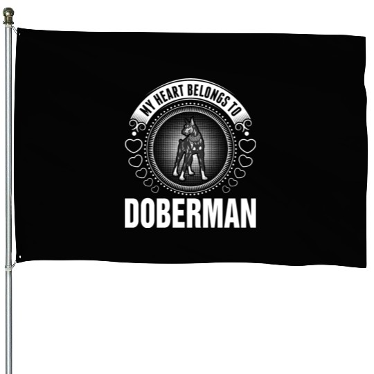 My Heart Belongs To Doberman Dog House Flags