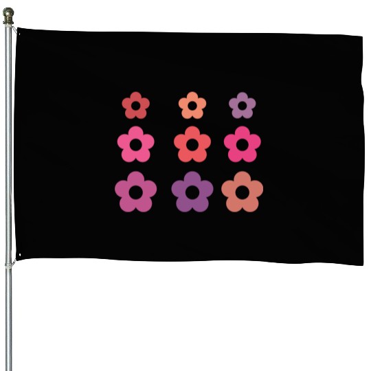 Large and small pink multi-colored flowers House Flags