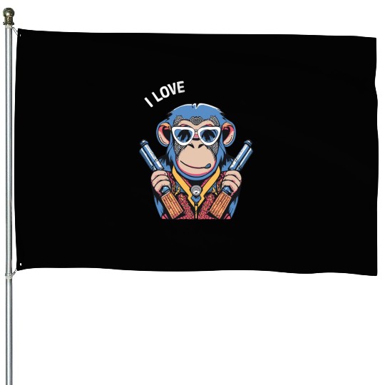 MONKEY SAYING I LOVE House Flags