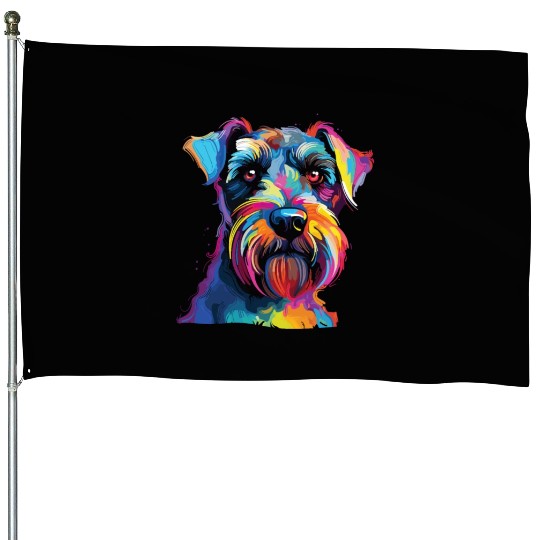 Watercolor Colorful Miniature Schnauzer House Flags