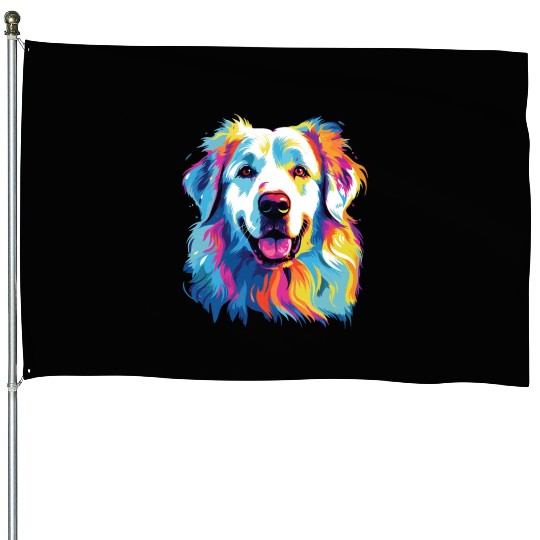 Watercolor Colorful Great Pyrenees House Flags
