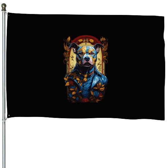 Fantasy Majestic American Pitbull Dog Portrait House Flags