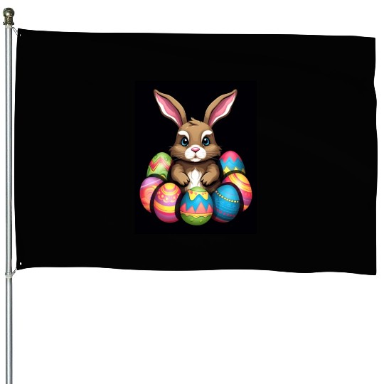 Easter Bunny Rabbit Colorful Eggs Easter Egg Hunt House Flags