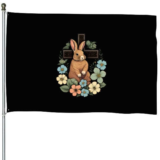 Christian Easter Day Cross Easter Bunny Rabbit House Flags