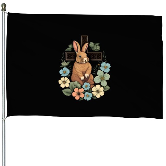 Christian Easter Day Cross Easter Bunny Rabbit House Flags
