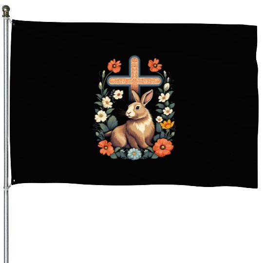 Christian Easter Day Cross Easter Bunny Rabbit House Flags