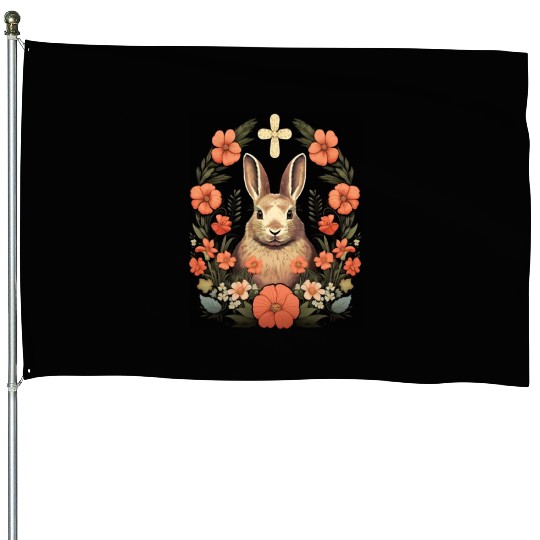 Christian Easter Day Cross Easter Bunny Rabbit House Flags