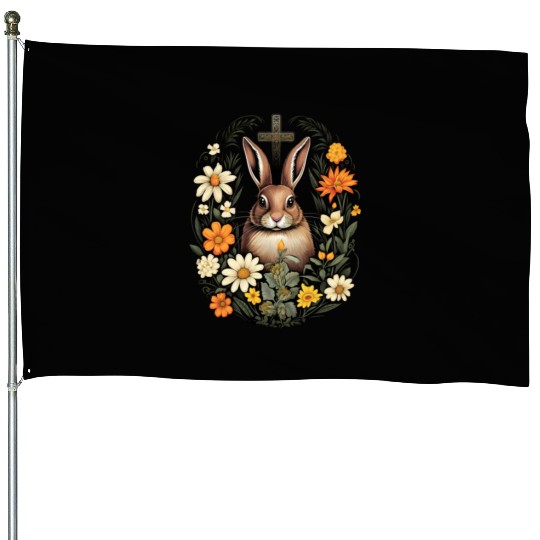 Christian Easter Day Cross Easter Bunny Rabbit House Flags