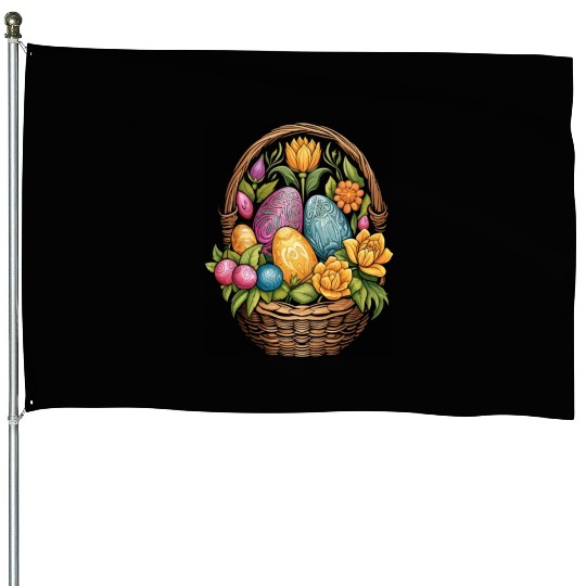 Easter Day Easter Egg Basket Mandala Art Egg Hunt House Flags