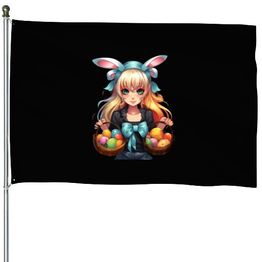 Easter Day Anime Girl Bunny Ear Easter Egg Hunt House Flags