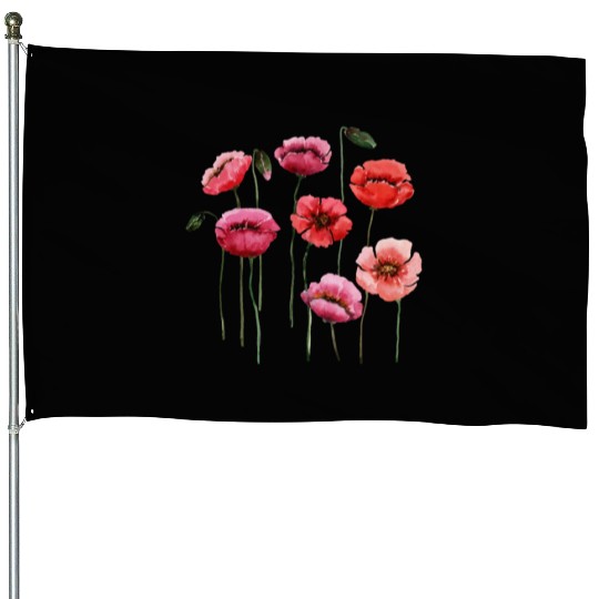Poppies, spring bloomers, summer, flower, vintage. House Flags