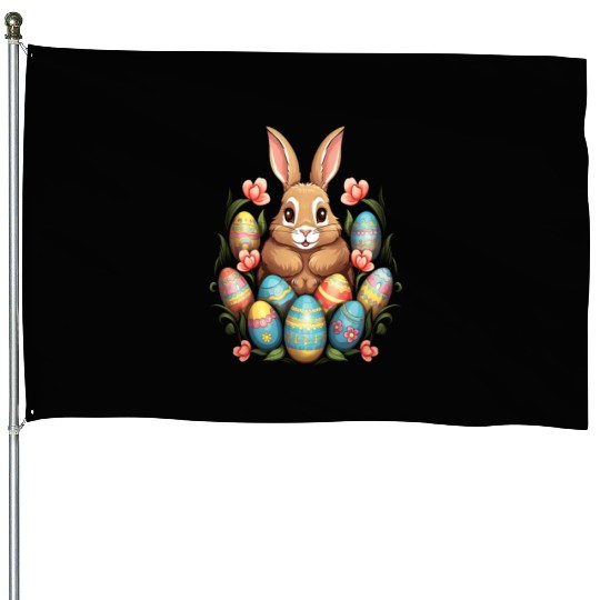 Easter Bunny Rabbit Colorful Eggs Easter Egg Hunt House Flags