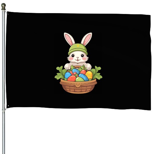 Easter Bunny Rabbit Easter Day Egg Basket House Flags