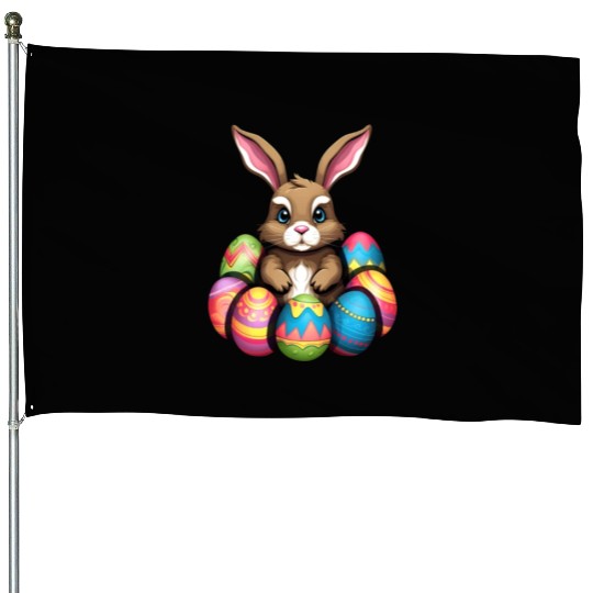 Easter Bunny Rabbit Colorful Eggs Easter Egg Hunt House Flags