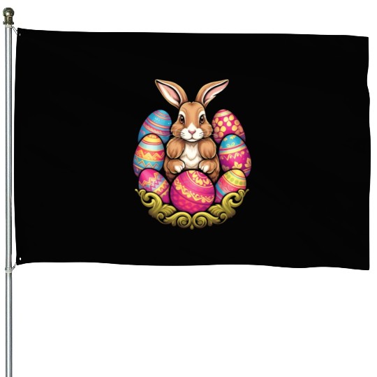 Easter Bunny Rabbit Colorful Eggs Easter Egg Hunt House Flags