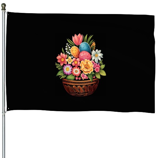 Easter Day Easter Egg Basket Spring Flowers House Flags