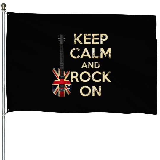 Keep Calm and Rock On Union Jack Guitar House Flags