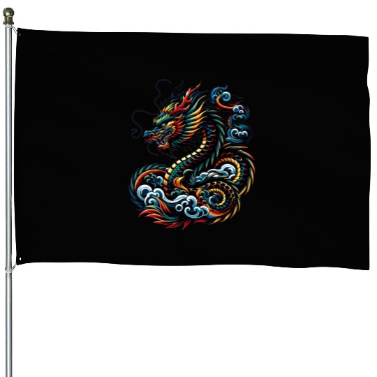Colorful Dragon Zodiac Chinese Dragon Art House Flags
