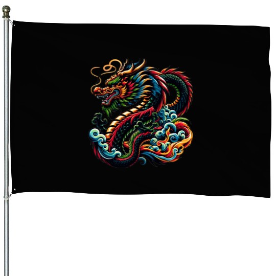Colorful Chinese Dragon Artistic Design House Flags