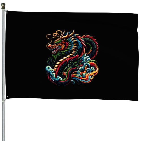 Colorful Chinese Dragon Artistic Design House Flags