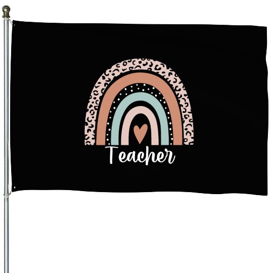 Teacher Rainbow Leopard Funny Teacher Appreciation House Flags