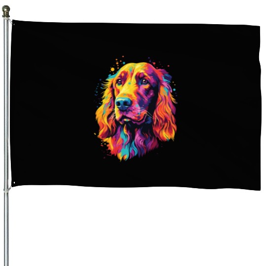 Watercolor Colorful Irish Setter House Flags