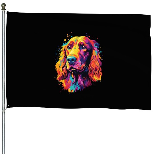 Watercolor Colorful Irish Setter House Flags