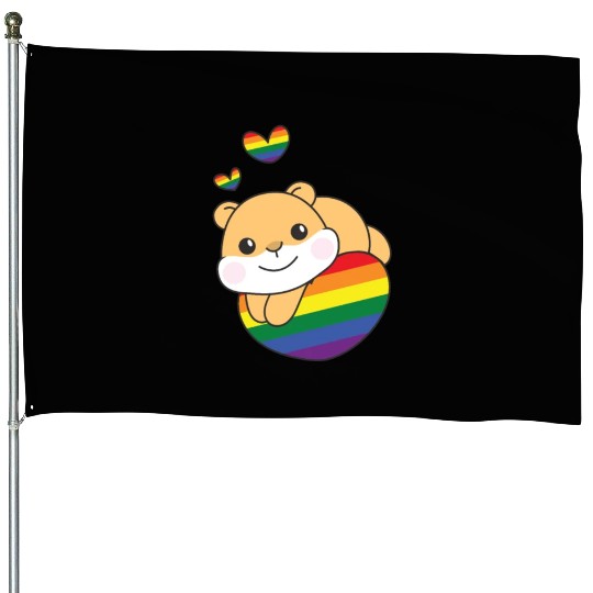 Rainbow Flag Pride Lgbtq Cute Hamster Love House Flags