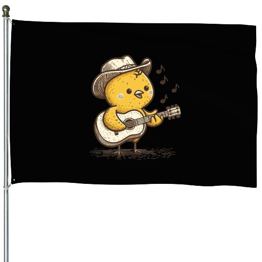 Cute Cowboy Baby Chick Playing Guitar House Flags