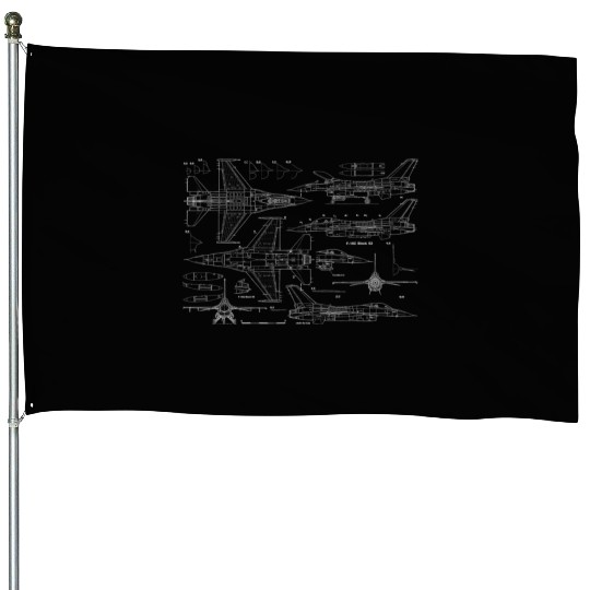F16 Jet Aircraft Fighter Jet Blueprint House Flags