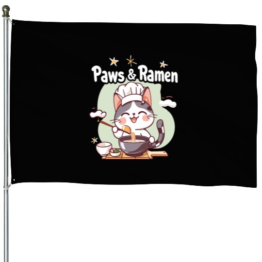 Paws and Ramen Funny Cats Animal Sayings House Flags