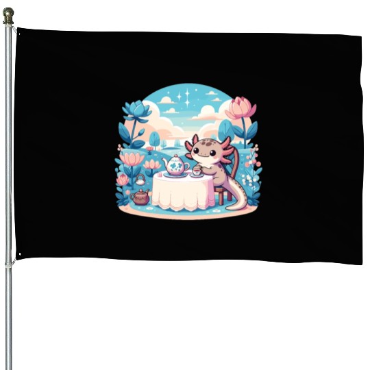 Kawaii Tea Party Pastel Axolotl House Flags