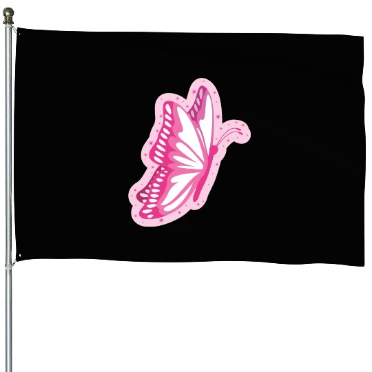 Cute Pink Butterfly Design House Flags