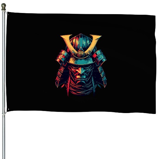 Samurai Shadow - Warrior's Armor in Neon Glow House Flags