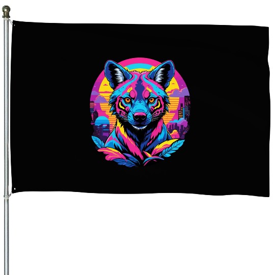 Neon Wild - Urban Hyena Portrait House Flags