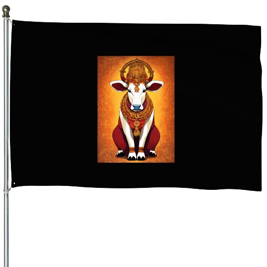 hindu cow goddes art House Flags