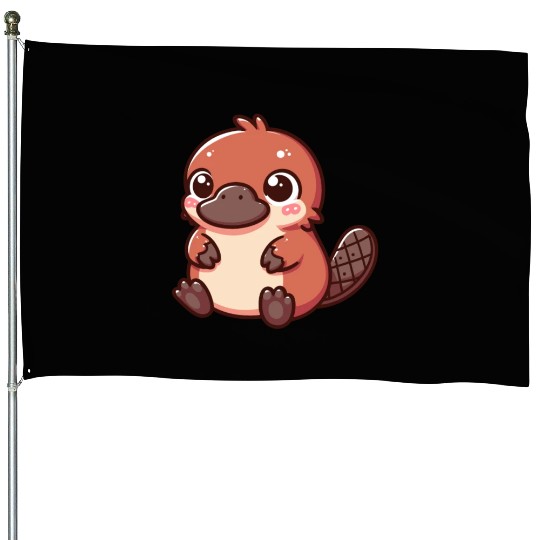 Playful Platypus Cartoon House Flags