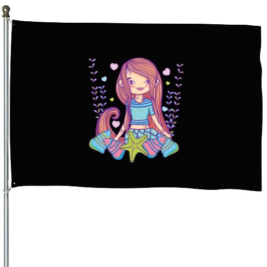 Cute mermaid cartoon House Flags