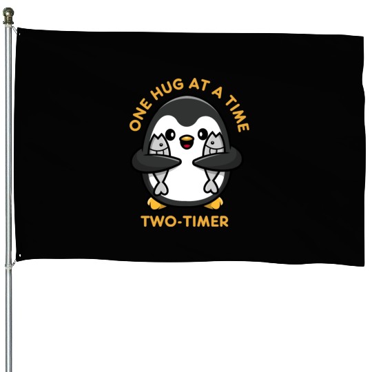 Penguin Hug Fishes Two Timer Funny Bird Cheat Love House Flags