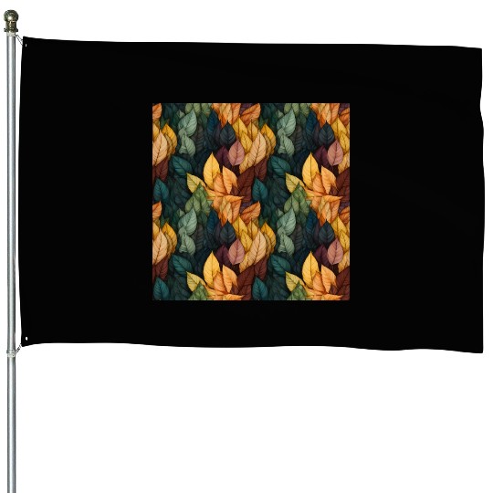 Colorful Fall Leaves Pattern House Flags
