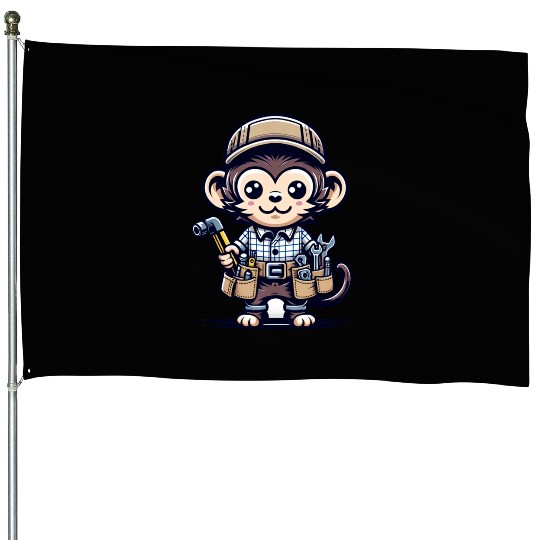 Cute Monkey Craftsman House Flags
