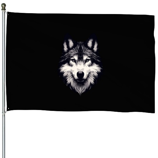 Mystic Alpha Wolf House Flags