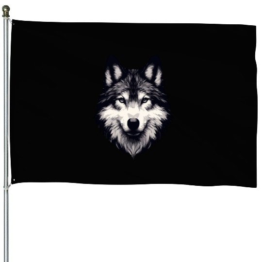 Mystic Alpha Wolf House Flags