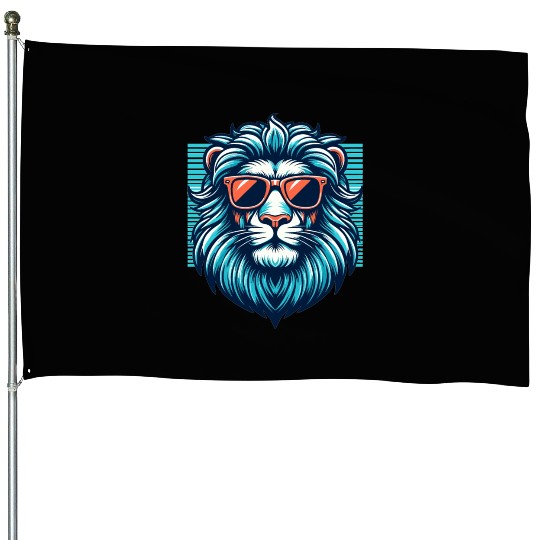 Chill Monarch - Lion with Sunglasses Retro House Flags