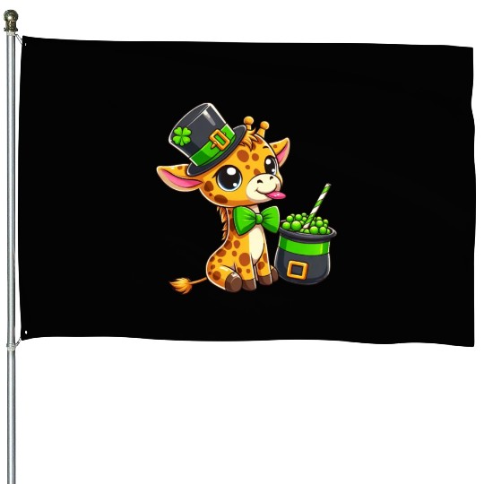 St. Patrick's Day Giraffe with Bubble Tea House Flags